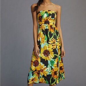 Maeve by Anthropologie Sunflower Strapless Sundress